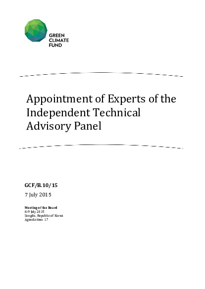 Document cover for Appointment of Experts of the Independent Technical Advisory Panel