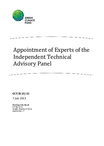 Download Appointment of Experts of the Independent Technical Advisory Panel Document cover for Appointment of Experts of the Independent Technical Advisory Panel