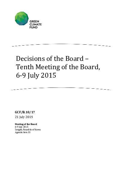 Document cover for Decisions of the Board - Tenth Meeting of the Board, 6-9 July 2015