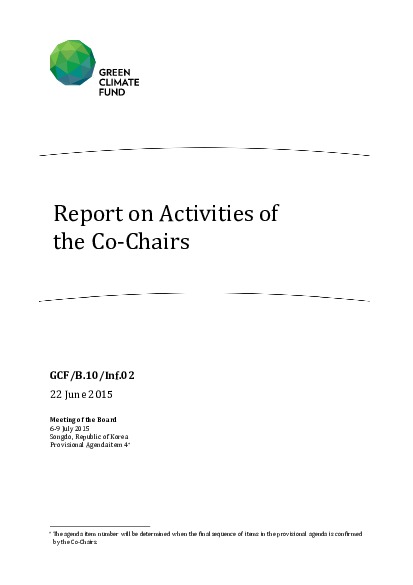 Document cover for Report on Activities of the Co-Chairs