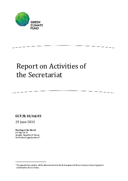 Document cover for Report on Activities of the Secretariat