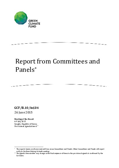 Document cover for Report from Committees and Panels