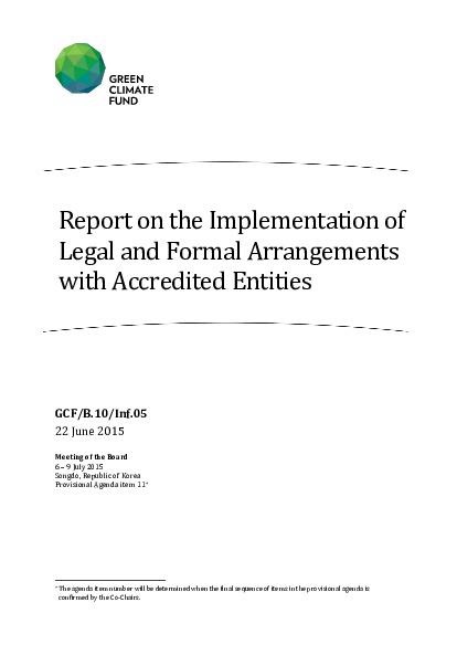 Download Report on the Implementation of Legal and Formal Arrangements with Accredited Entities Document cover for Report on the Implementation of Legal and Formal Arrangements with Accredited Entities