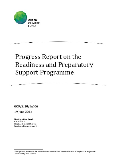 Document cover for Progress Report on the Readiness and Preparatory Support Programme