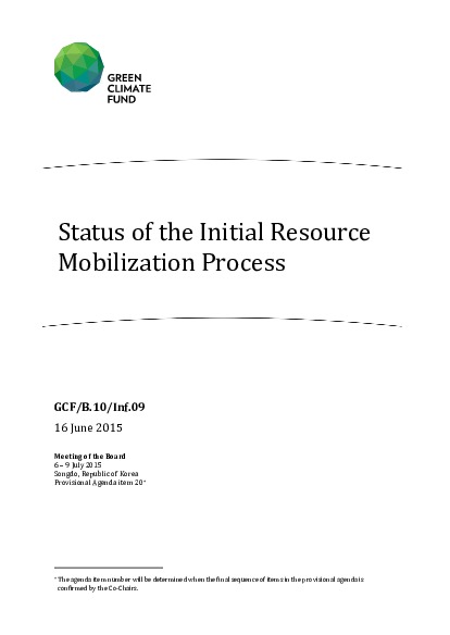 Document cover for Status of the Initial Resource Mobilization Process