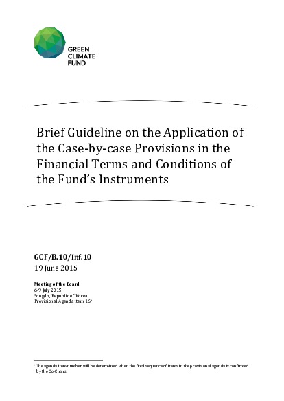 Document cover for Brief Guideline on the Application of the Case-by-case Provisions in the Financial Terms and Conditions of the Fund’s Instruments