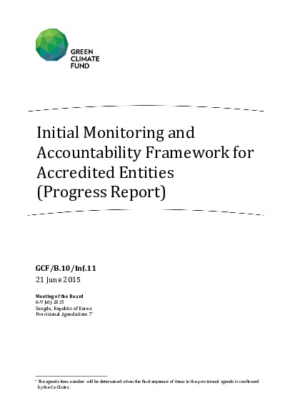 Document cover for Initial Monitoring and Accountability Framework for Accredited Entities (Progress Report)