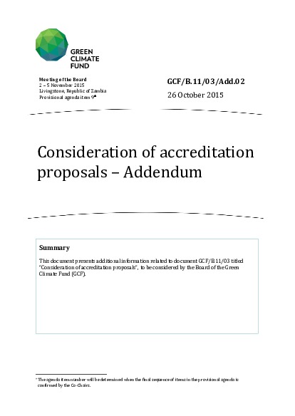 Document cover for Consideration of accreditation proposals - Addendum