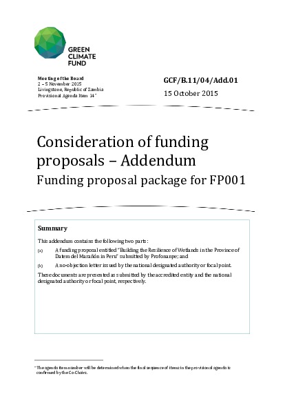 Document cover for Funding proposal package for FP001