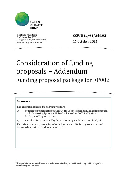 Document cover for Funding proposal package for FP002