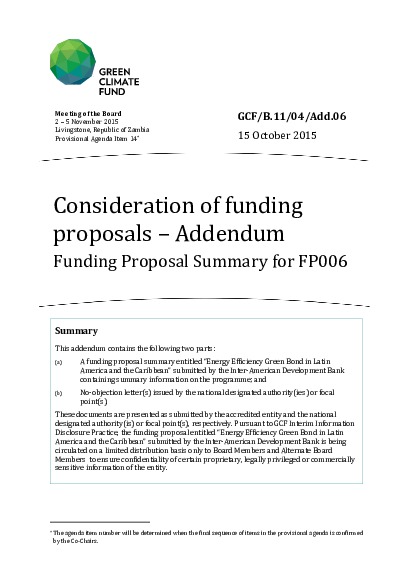 Document cover for Funding proposal package for FP006