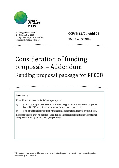 Document cover for Funding proposal package for FP008