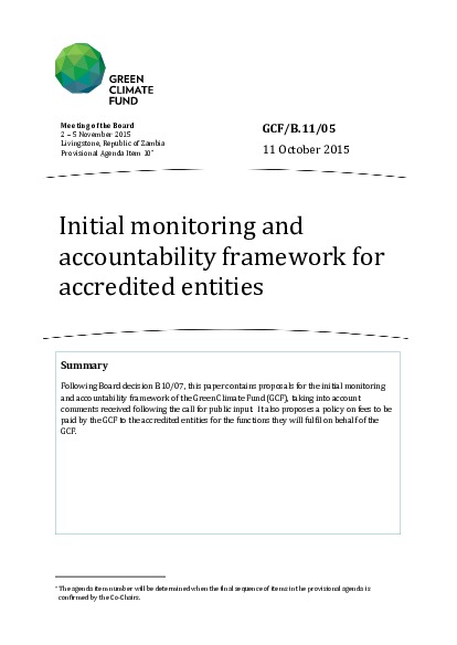 Document cover for Initial monitoring and accountability framework for accredited entities
