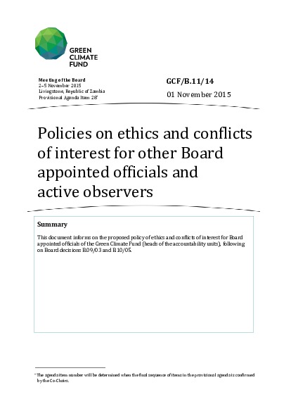 Document cover for Policies on ethics and conflicts of interest for other Board appointed officials and active observers