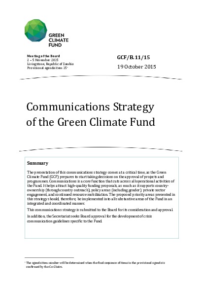 Document cover for Communications Strategy of the Green Climate Fund
