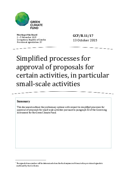 Document cover for Simplified processes for approval of proposals for certain activities, in particular small-scale activities