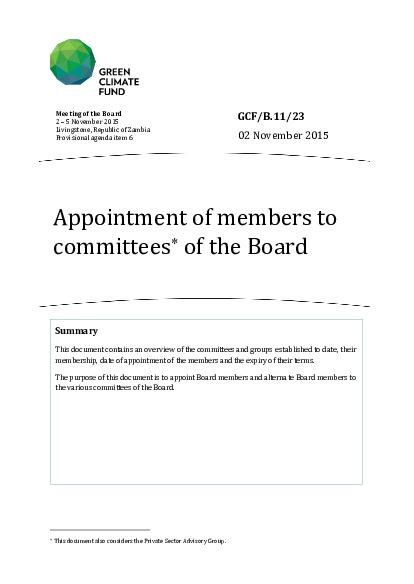 Document cover for Appointment of members to committees of the Board