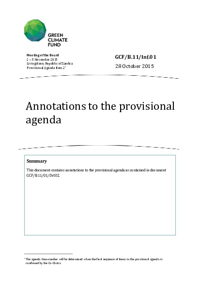 Document cover for Annotations to the provisional agenda