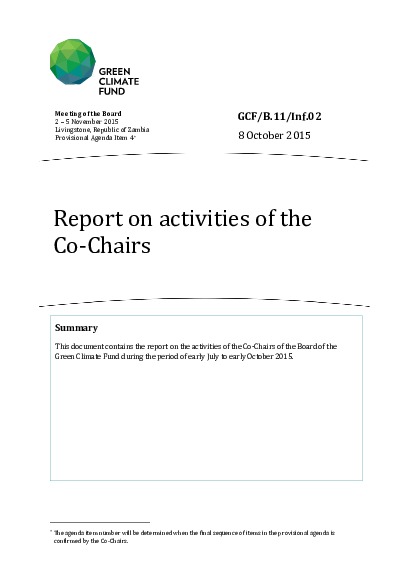 Document cover for Report on activities of the Co-Chairs