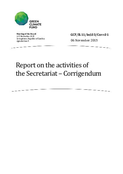Document cover for Report on the activities of the Secretariat – Corrigendum