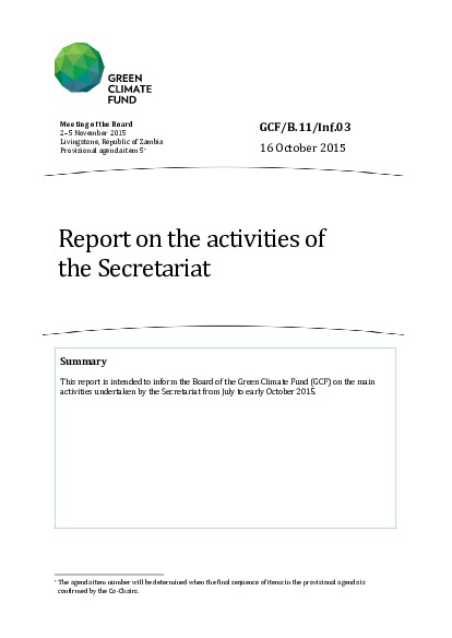 Document cover for Report on the activities of the Secretariat