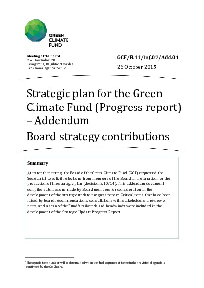 Document cover for Strategic plan for the Green Climate Fund (Progress Report) - Addendum