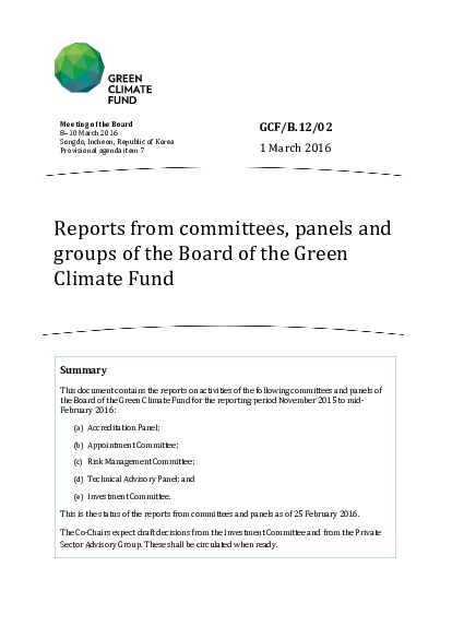 Document cover for Reports from committees, panels and groups of the Board of the Green Climate Fund