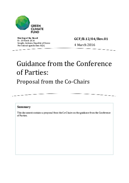Document cover for Guidance from the Conference of Parties: Proposal from the Co-Chairs