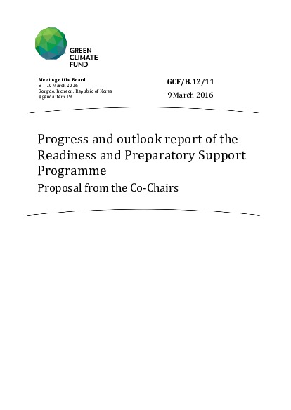 Document cover for Progress and outlook report of the Readiness and Preparatory Support Programme Proposal from the Co-Chairs