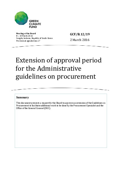 Document cover for Extension of approval period for the Administrative guidelines on procurement