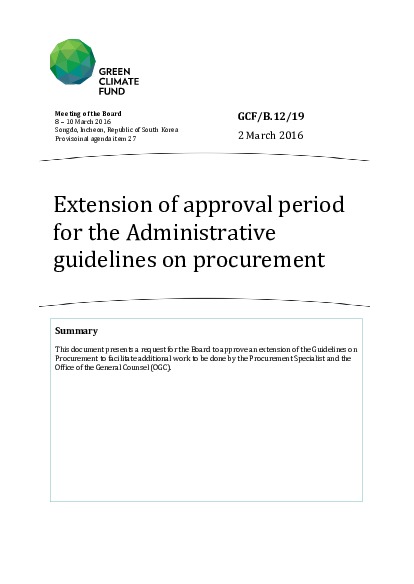 Document cover for Extension of approval period for the Administrative guidelines on procurement