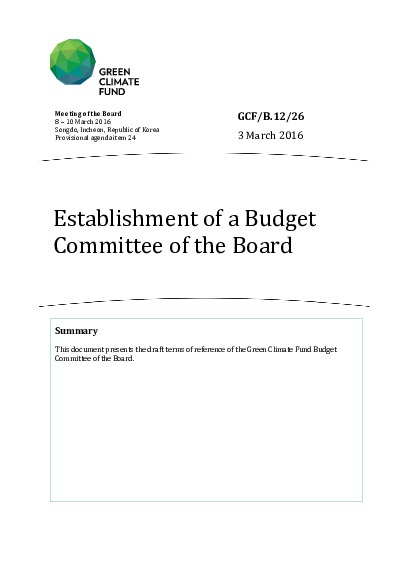 Document cover for Establishment of a Budget Committee of the Board