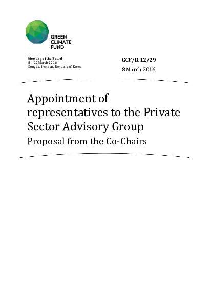 Document cover for Appointment of representatives to the Private Sector Advisory Group Proposal from the Co-Chairs