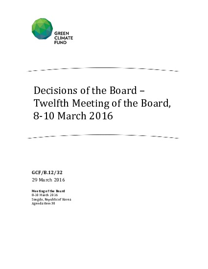Document cover for Decisions of the Board – Twelfth Meeting of the Board, 8‐10 March 2016