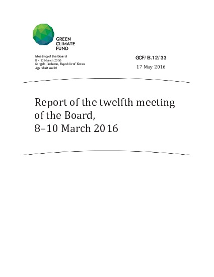 Document cover for Report of the twelfth meeting of the Board, 8-10 March 2016