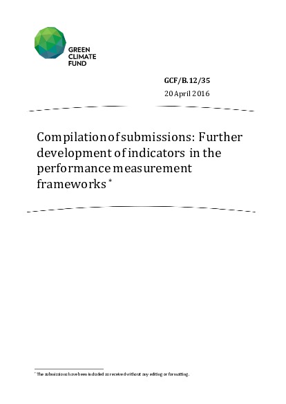 Document cover for Compilation of submissions: Further development of indicators in the performance measurement frameworks