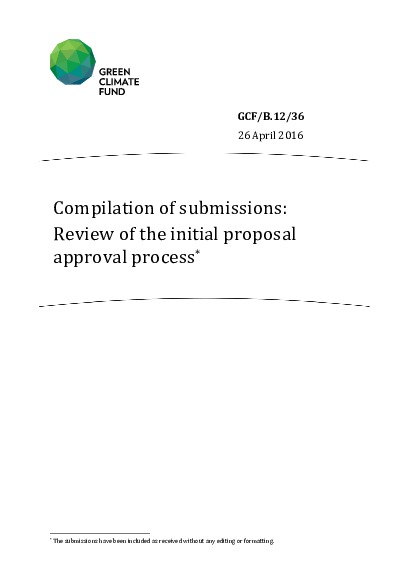 Document cover for Compilation of submissions: Review of the initial proposal approval process