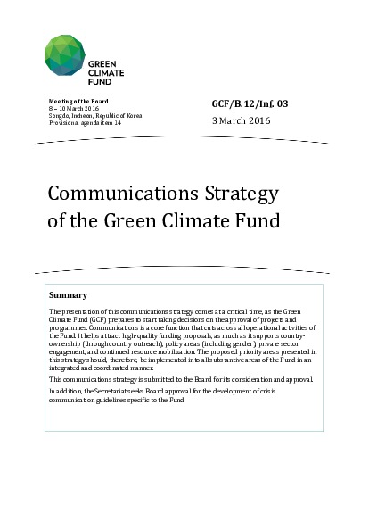 Document cover for Communications Strategy of the Green Climate Fund