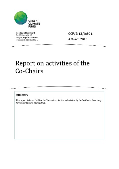 Document cover for Report on activities of the Co-Chairs