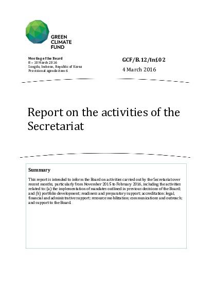 Document cover for Report on the activities of the Secretariat