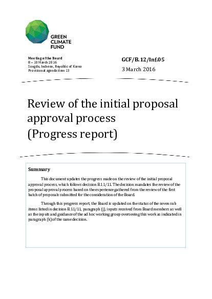 Document cover for Review of the initial proposal approval process (Progress report)