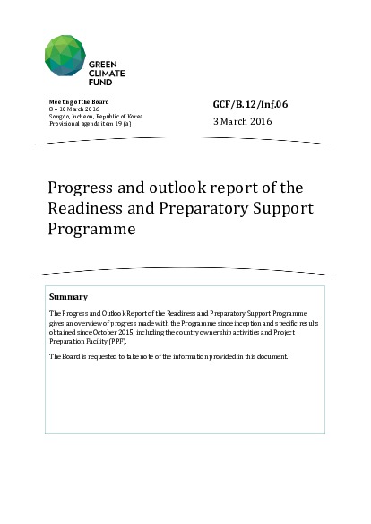 Document cover for Progress and outlook report of the Readiness and Preparatory Support Programme
