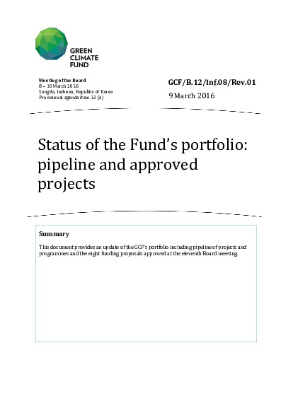 Document cover for Status of the Fund’s portfolio: pipeline and approved projects