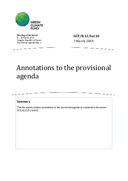 Document cover for Annotations to the provisional agenda