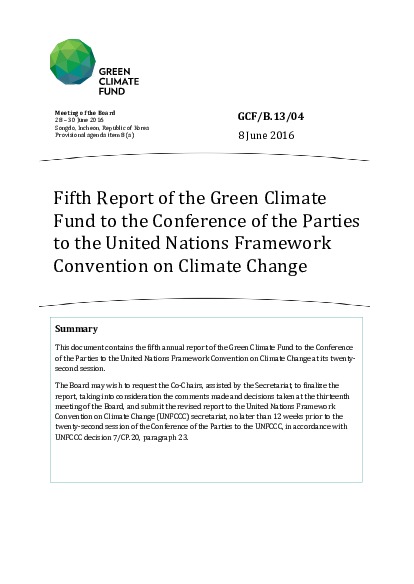 Document cover for Fifth Report of the Green Climate Fund to the Conference of the Parties to the United Nations Framework Convention on Climate Change