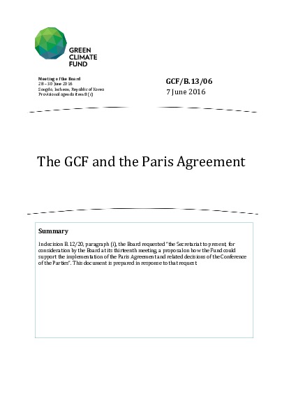 Document cover for The GCF and the Paris Agreement
