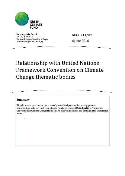 Download Relationship with United Nations Framework Convention on Climate Change thematic bodies Document cover for Relationship with United Nations Framework Convention on Climate Change thematic bodies