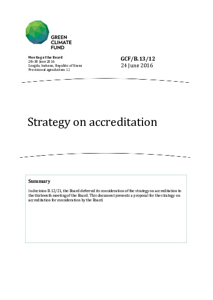 Document cover for Strategy on accreditation