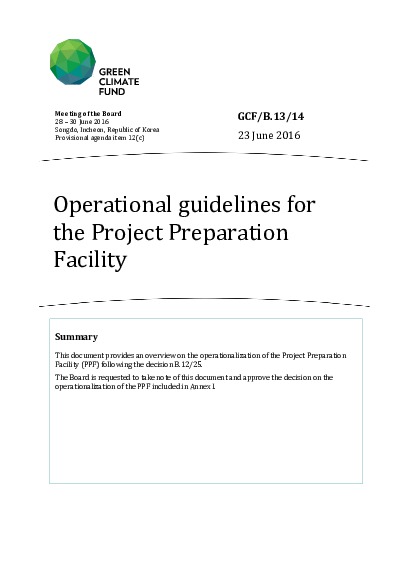 Document cover for Operational guidelines for the Project Preparation Facility