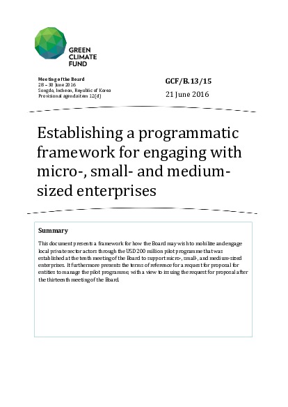 Download Establishing a programmatic framework for engaging with micro-, small- and medium-sized enterprises Document cover for Establishing a programmatic framework for engaging with micro-, small- and medium-sized enterprises